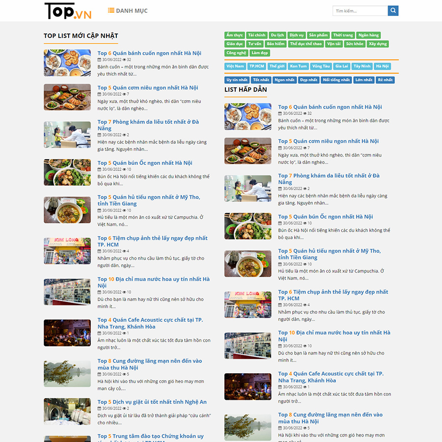 Theme wordpress giống toplist