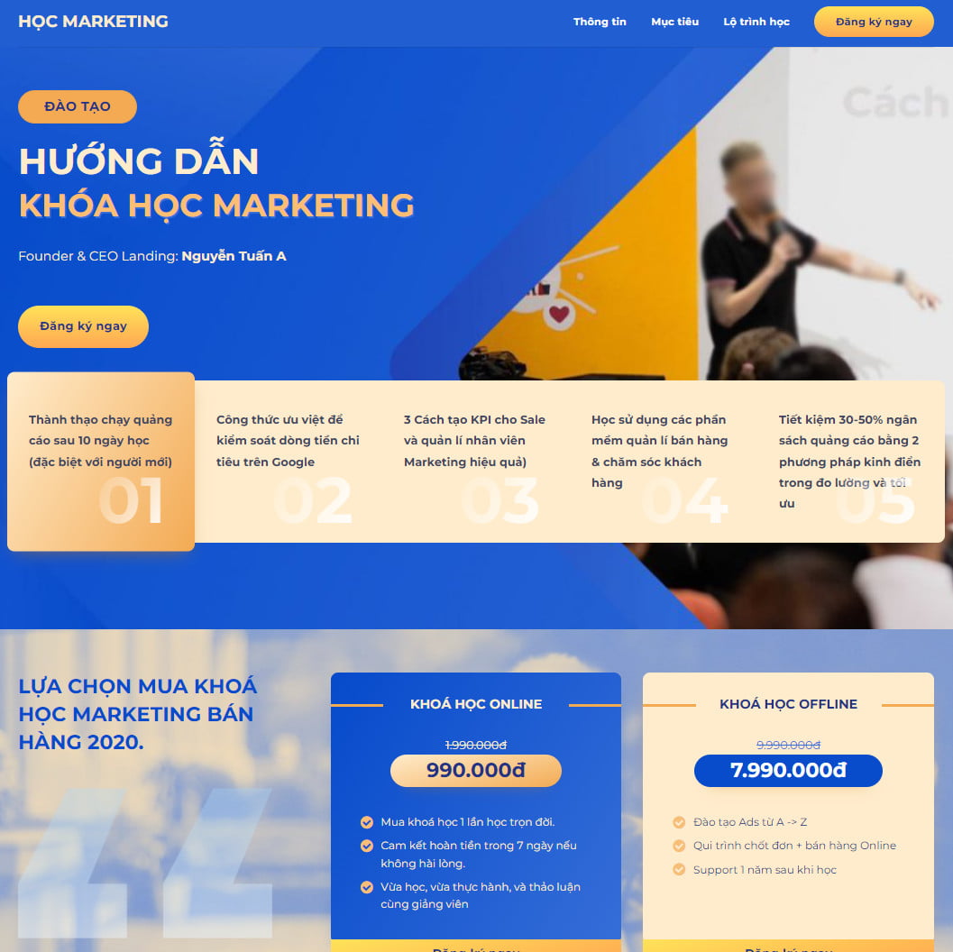 Theme wordpress landing page khóa học marketing